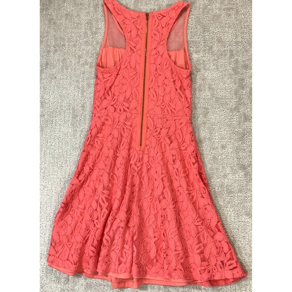 Lace Sheer Floral Mesh Dress Coral Pink Sz S A Line Skater Back Zipper I… - Picture 7 of 7
